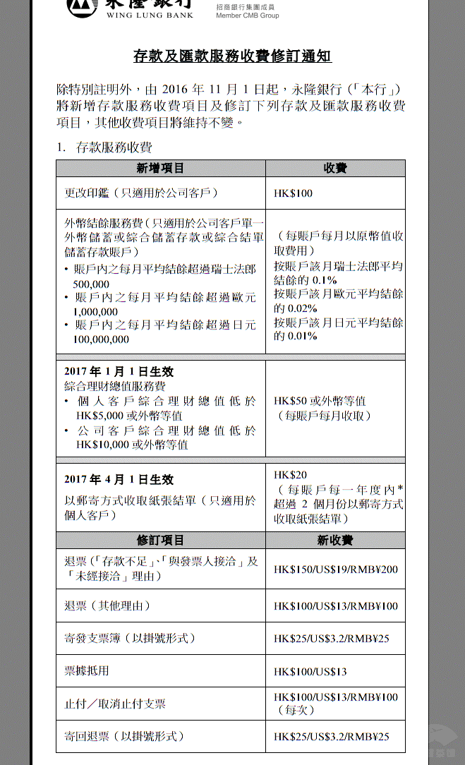 香港永隆銀行收費標(biāo)準(zhǔn)1